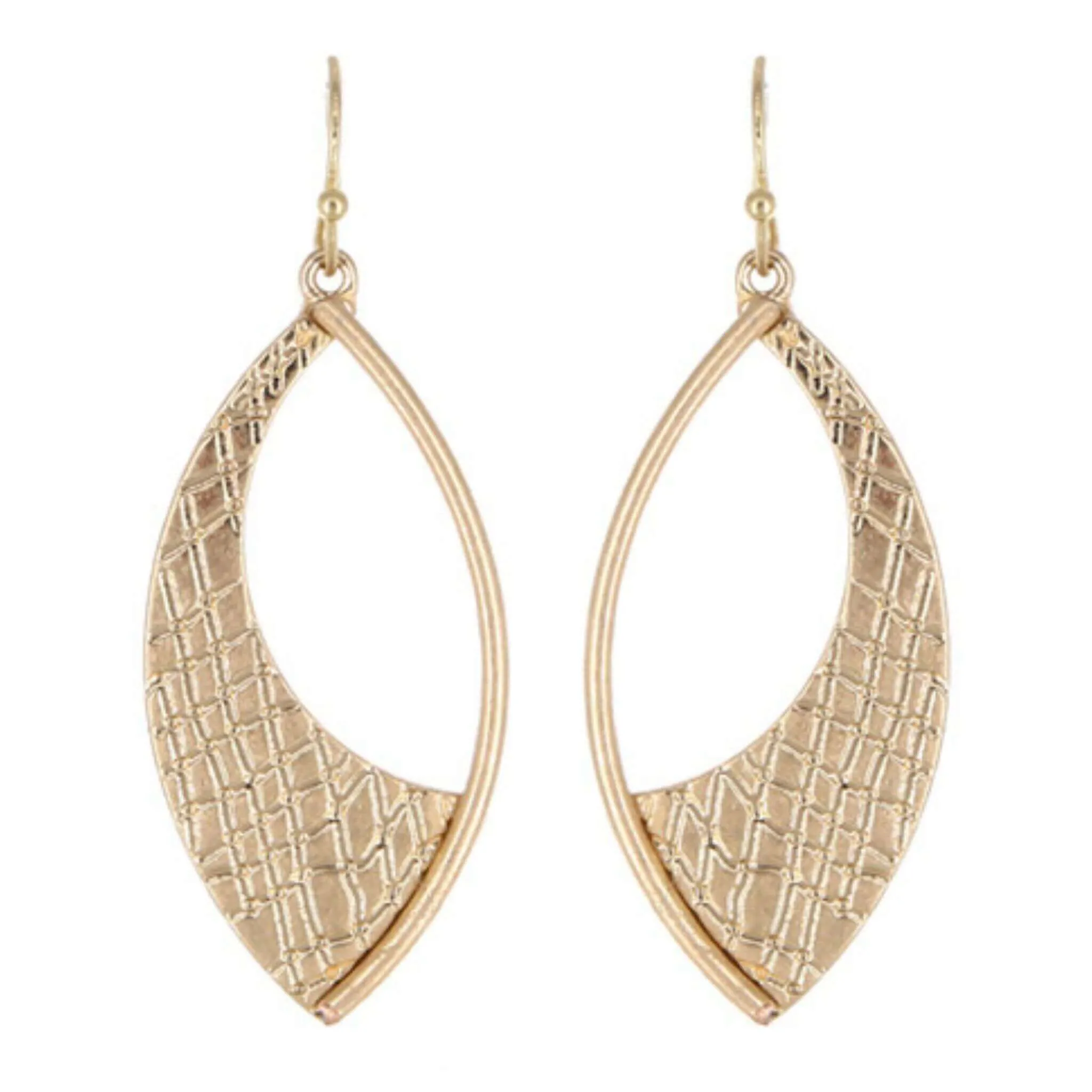 Textured Worn Gold Marquise Shape Earrings