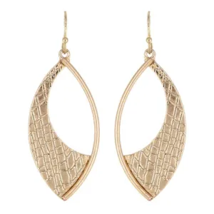 Textured Worn Gold Marquise Shape Earrings