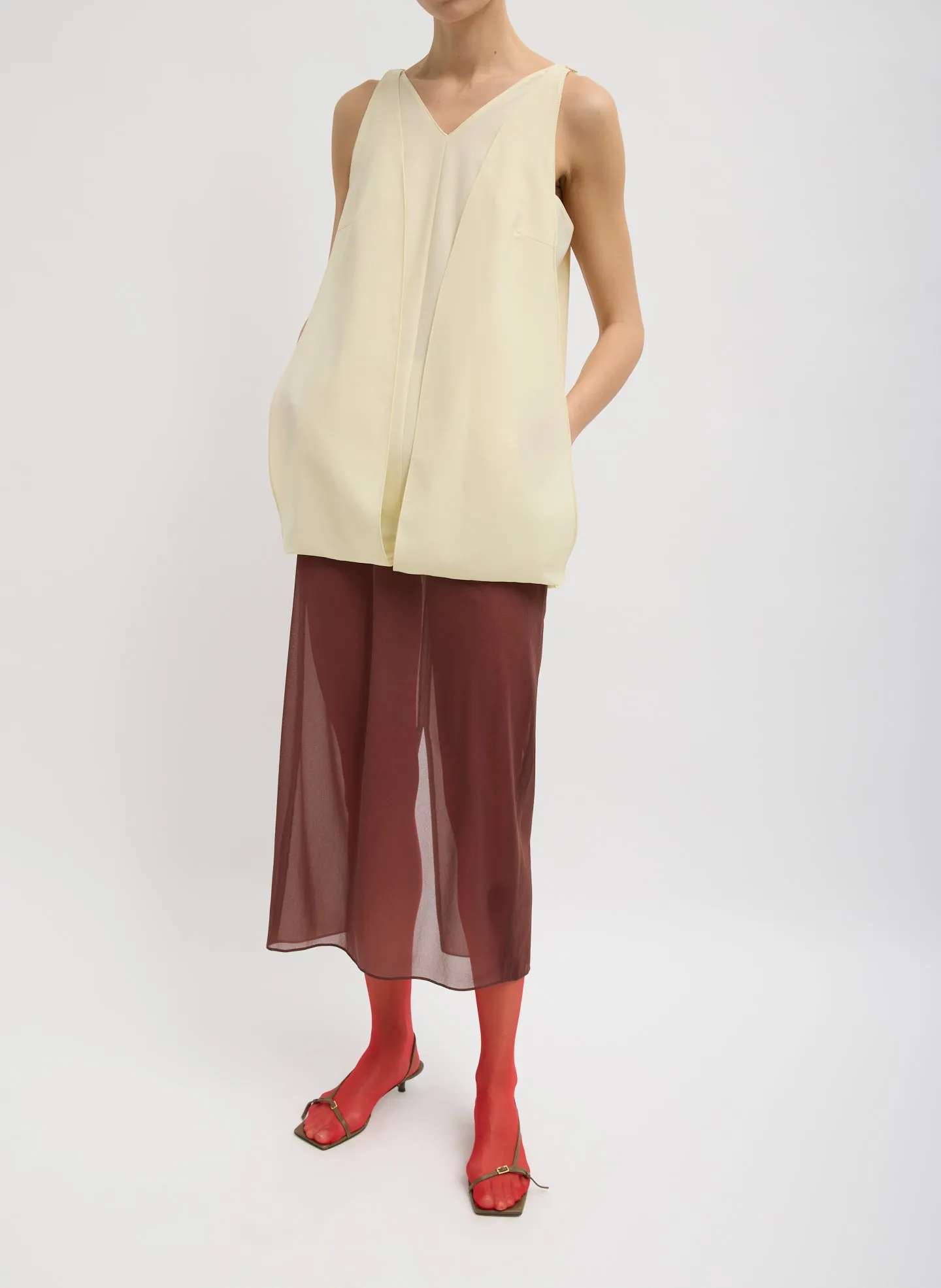 Tropical Wool Sleeveless Paneled Tunic