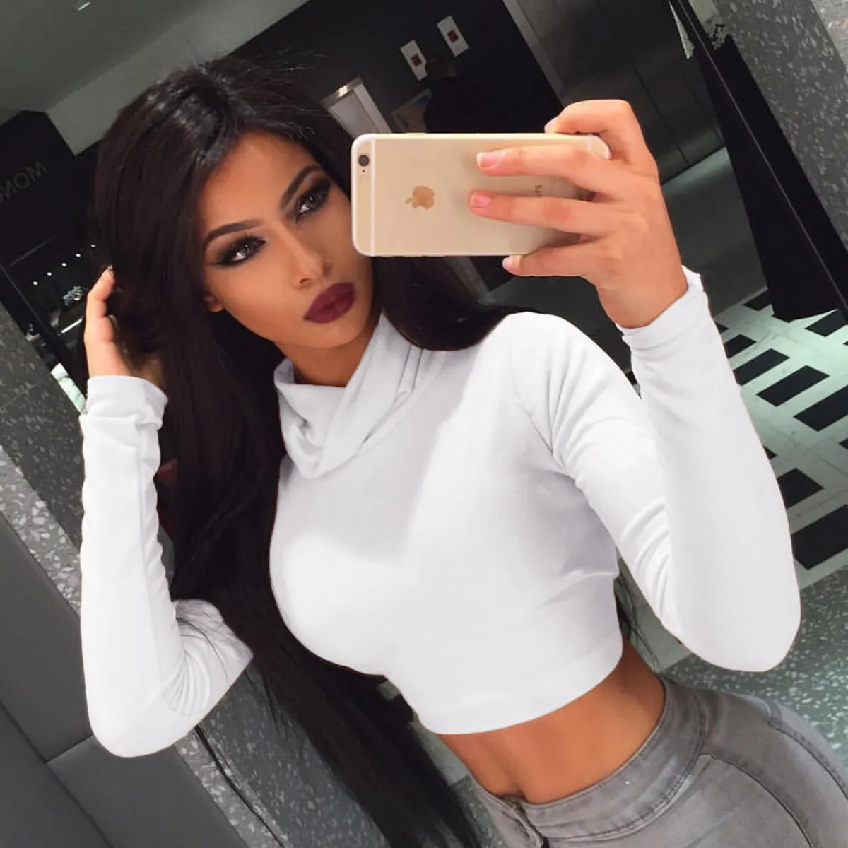 Turtleneck Long Sleeve Crop Top