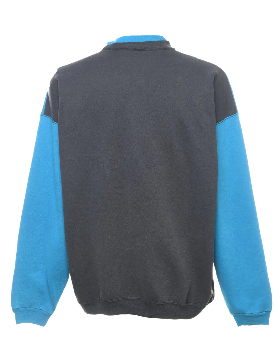 Two-Tone Blue & Grey Contrast Plain Sweatshirt - L