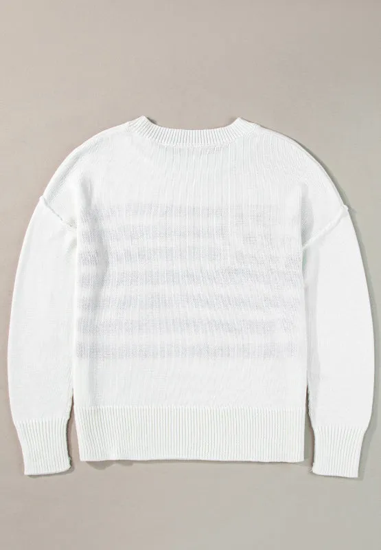 US Flag Side Slit Drop Shoulder Sweater