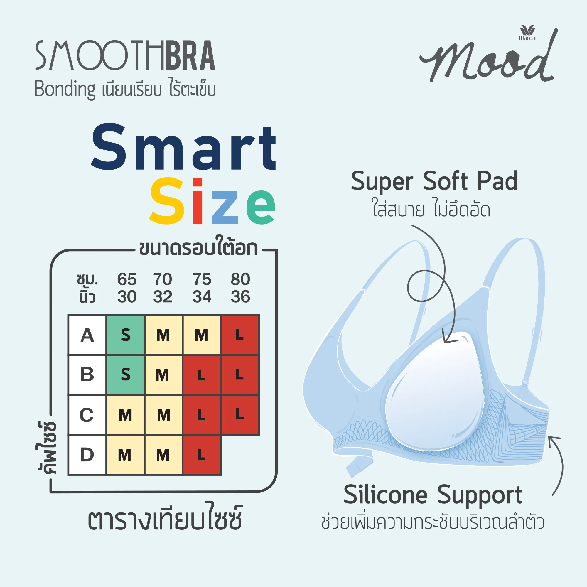 Wacoal Mood Smooth Bra ชุดชั้นในวัยรุ่น บราไร้ตะเข็บ รุ่น MM1X83 สีขาว (WH)