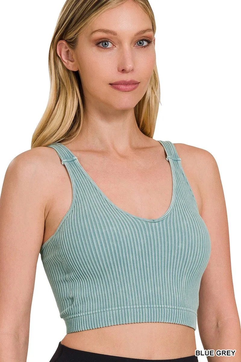 Washed Ribbed Cropped Seamless Bra Padded Tank Top