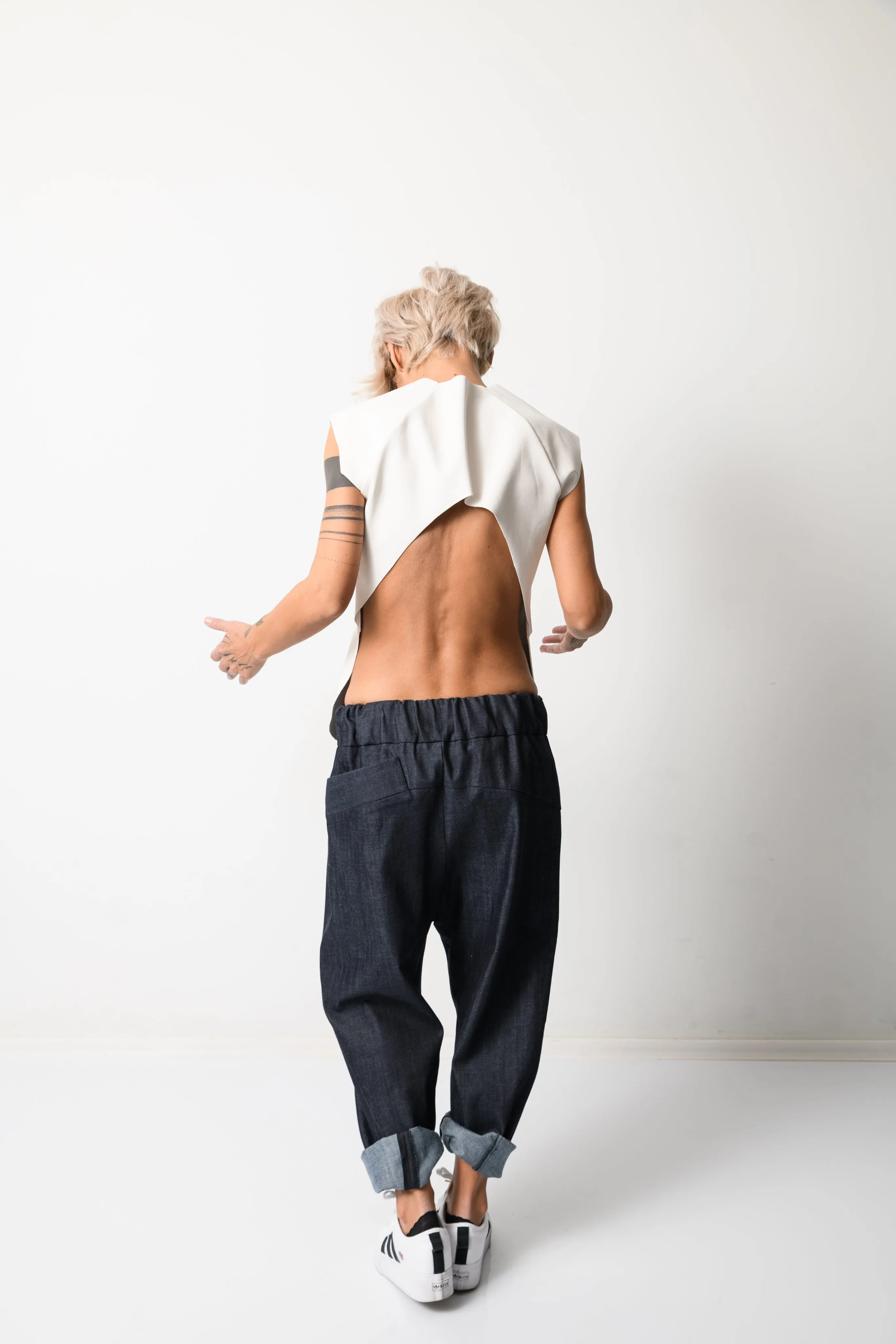 White Leatherette Tank Top with Open Back