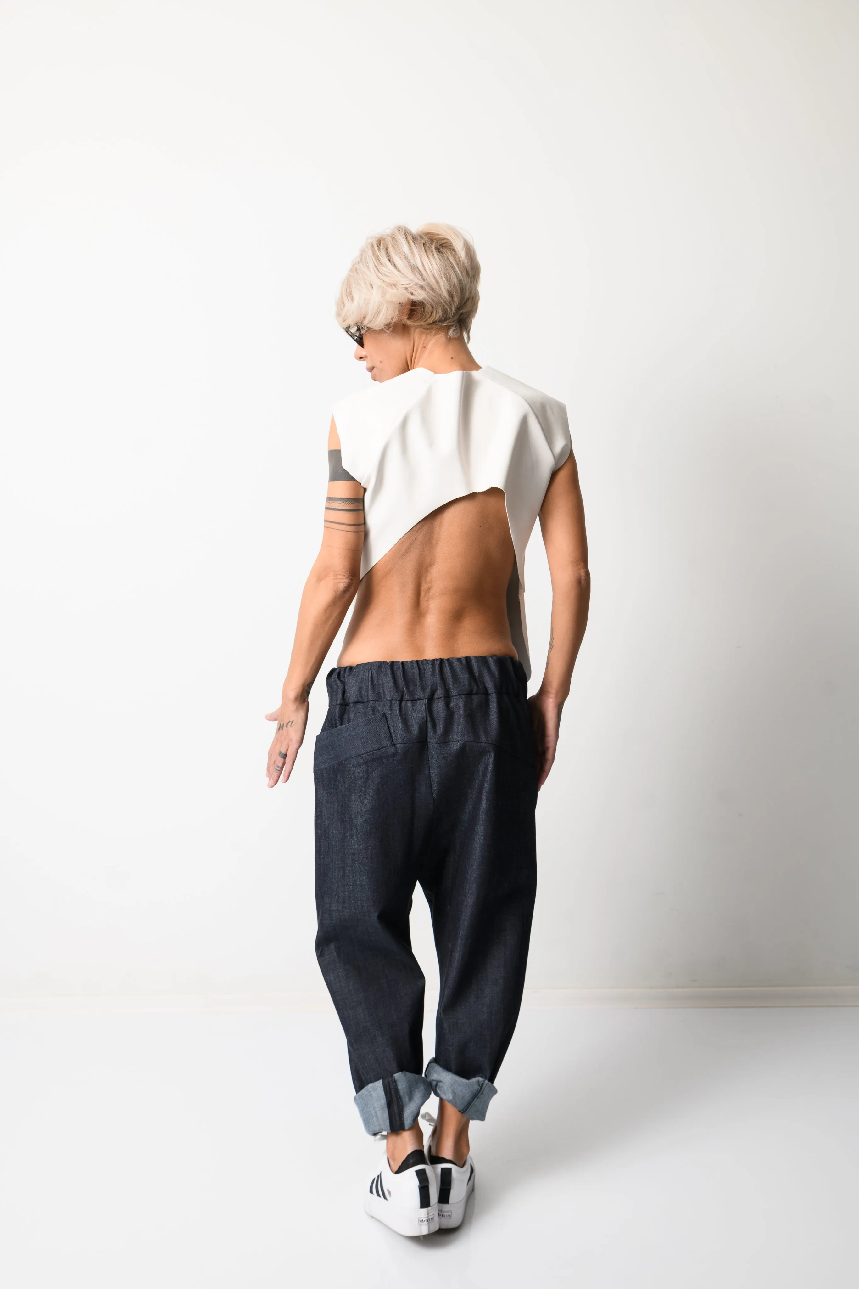 White Leatherette Tank Top with Open Back