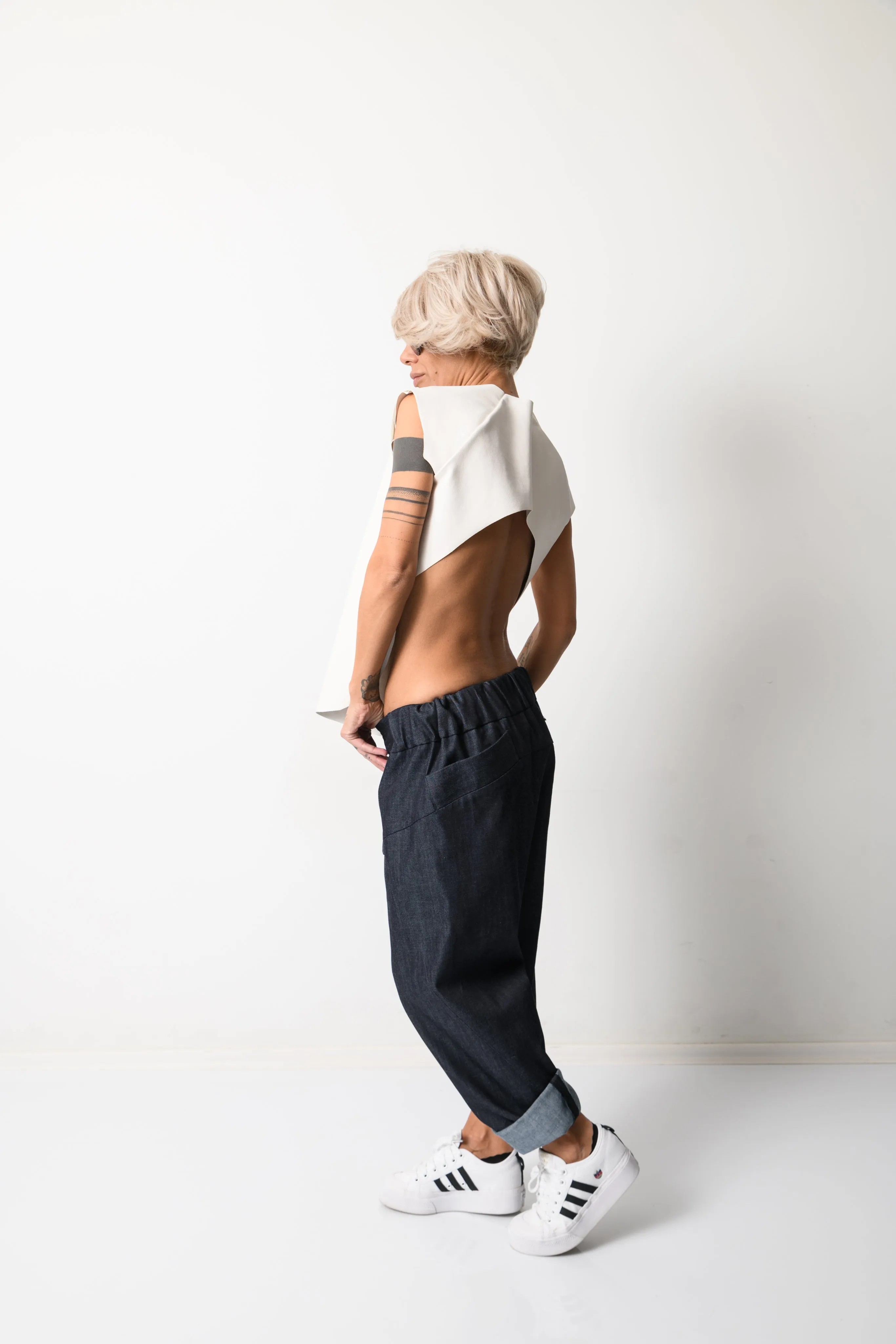 White Leatherette Tank Top with Open Back
