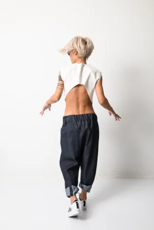 White Leatherette Tank Top with Open Back