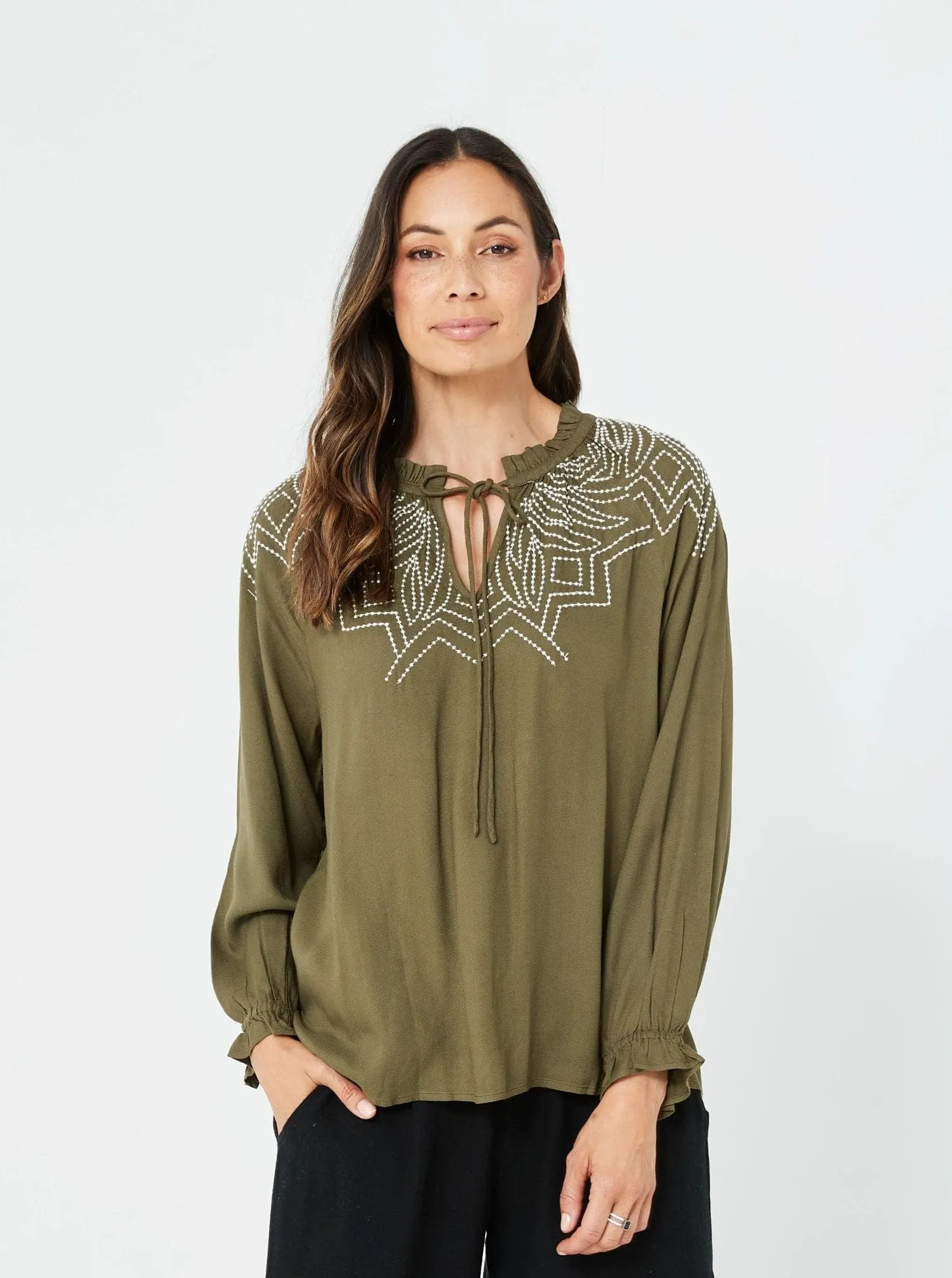 Woman Winter Top, Long Sleeves Top Fashion Casual Top | Melinda Top/ARADA TOP | Green/Viscose