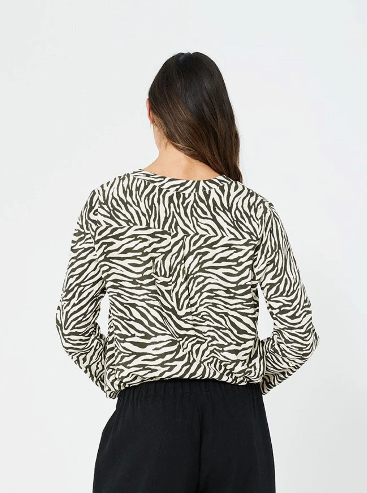 Women Long Sleeves Casual Fashion Top Winter Top Stripes Top | Dark Green print Cecilia kaja