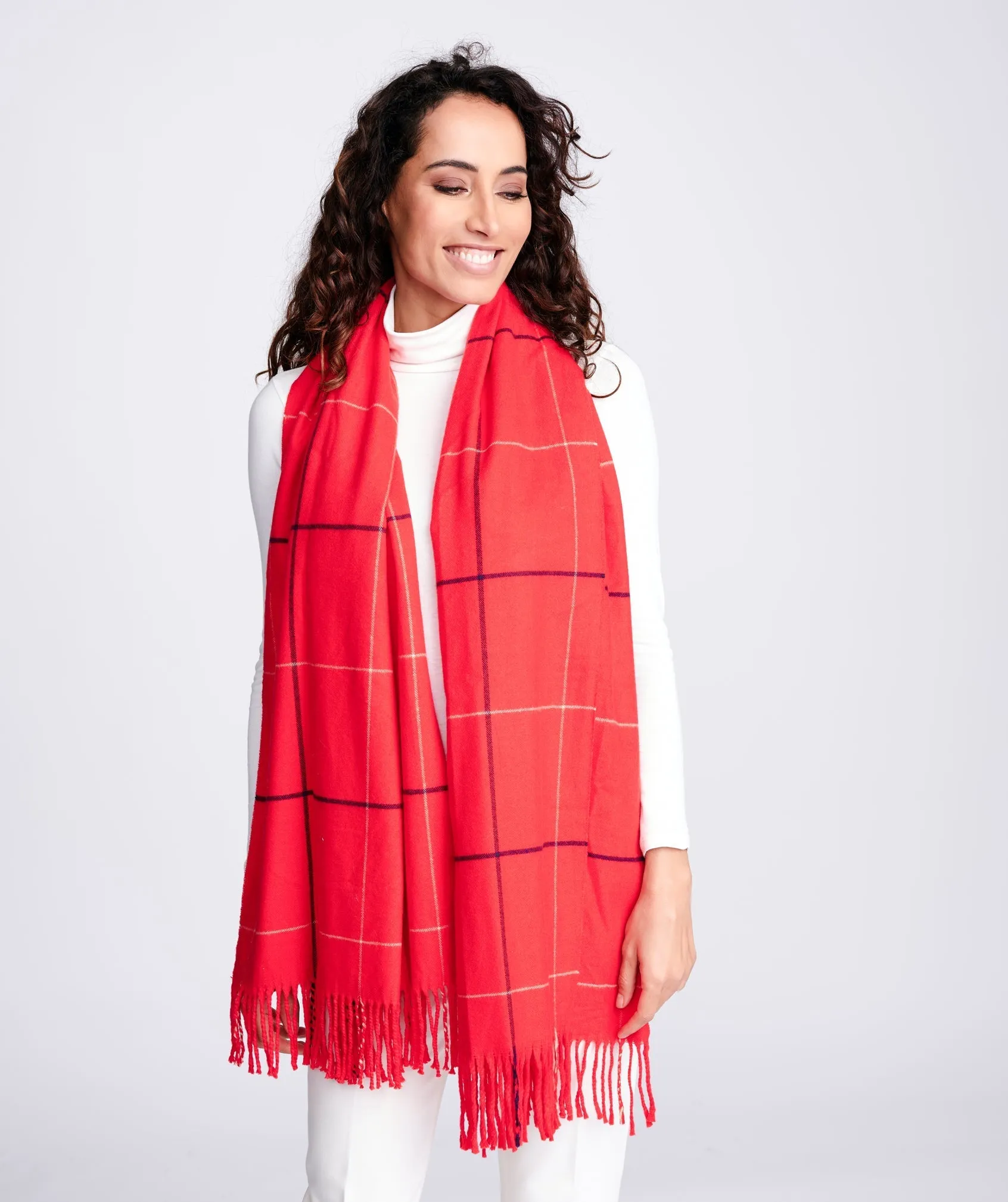 Womens Red Cashmere Feel Checked Scarf