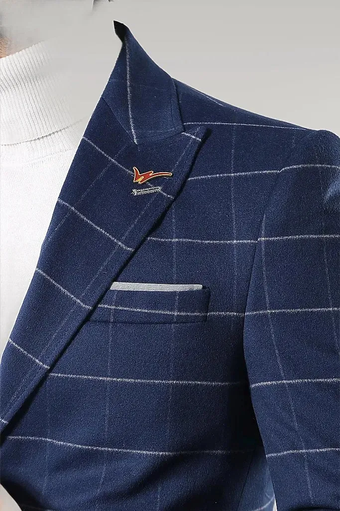 WSS Wide Pointed Collar Indigo Men Coat  - Singen