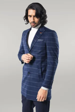 WSS Wide Pointed Collar Indigo Men Coat  - Singen