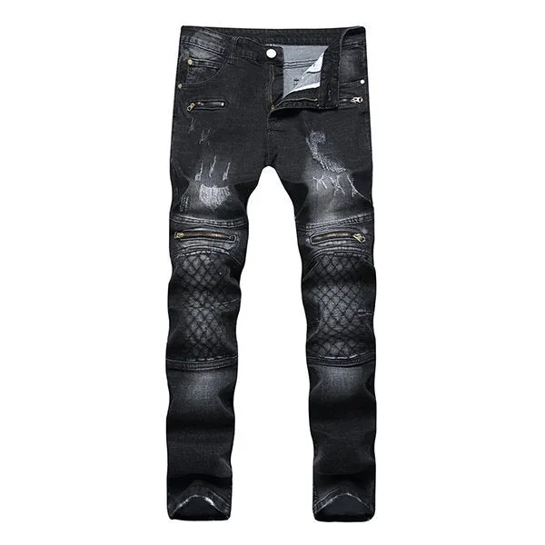 Zipper Embroidered Patchwork Jean